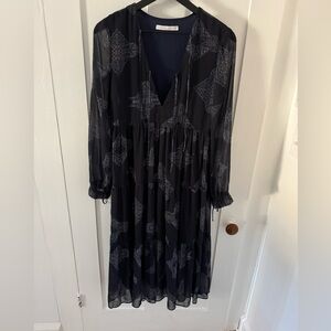 English Factory Navy Geometric Long Sleeve Dress